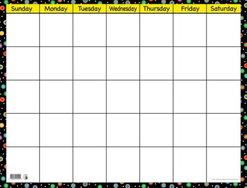 Dots on Black Small Calendar Chart